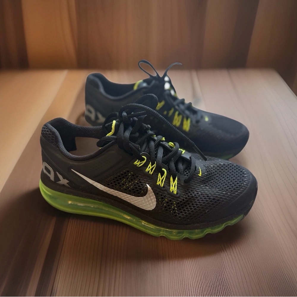 Youth Size 5Y Nike Air Max 2014 Black Electric Green Running Shoes 6.5 W